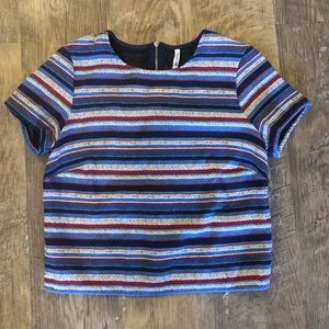 Twill Weave Cropped Short Sleeve Top